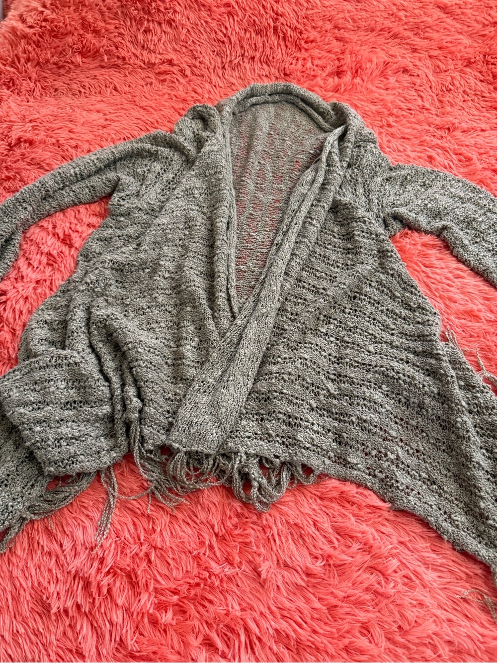 Gray Open-Front Knit Women's Sweater Cardigan